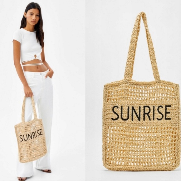 NWT Bershka crochet straw beach bag - Picture 1 of 8